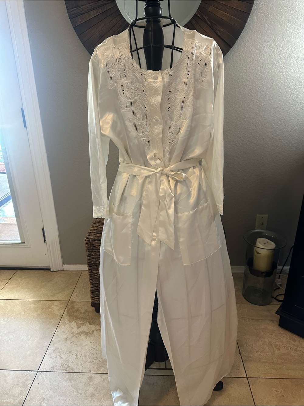 White Luxury Isabella Rome Paris Athens Maxi Satin Button Down Robe